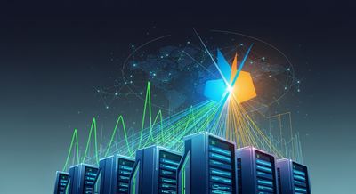 Interior view of a modern data center with countless glowing server racks, symbolizing critical AI infrastructure and global tech power struggles.
