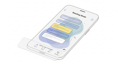 Chrome for Android Reading Mode's new Material 3 design, showing the persistent shortcut and bottom sheet with text controls.