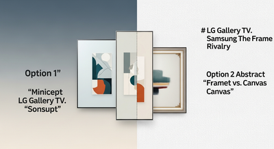 LG Gallery TV flush-mounted on a wall, displaying digital artwork within a sleek frame, designed to rival Samsung's The Frame.