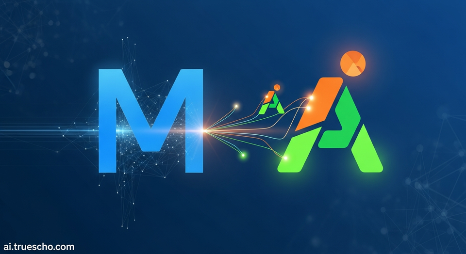 Meta Platforms logo alongside a stylized AI agent icon, symbolizing the acquisition of Manus, an AI agent startup.