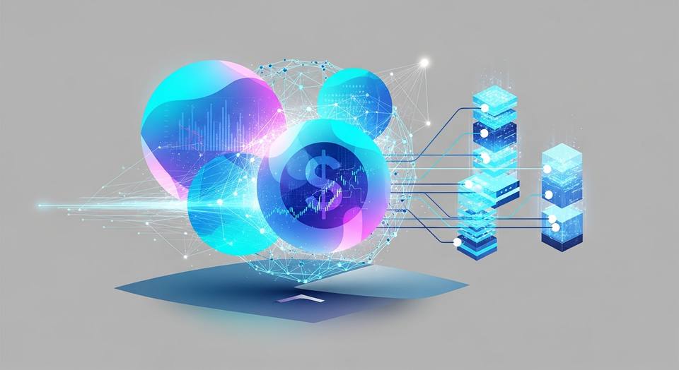 Conceptual image of AI's 2025: huge investments, infrastructure growth, and the shift towards sustainable business models.